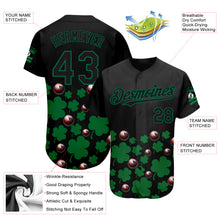 Laden Sie das Bild in den Galerie-Viewer, Custom Black Green 3D Pattern Design Clovers And Billiards Balls St. Patrick's Day Authentic Baseball Jersey