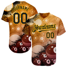 Load image into Gallery viewer, Custom Gold Black 3D Pattern Design Billiards Authentic Baseball Jersey