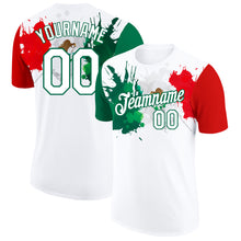 Load image into Gallery viewer, Custom White Kelly Green-Red 3D Mexico Splashes Performance T-Shirt