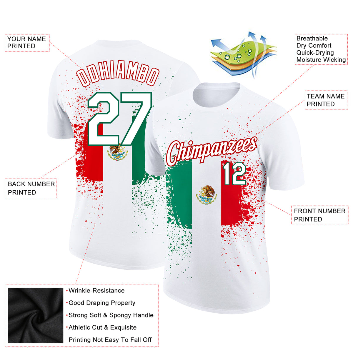 Cheap Custom White Kelly Green-Red 3D Mexican Flag Authentic