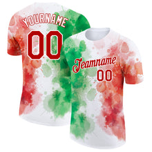 Load image into Gallery viewer, Custom White Red-Kelly Green 3D Mexico Watercolored Splashes Grunge Design Performance T-Shirt