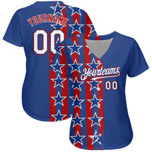 Laden Sie das Bild in den Galerie-Viewer, Custom Royal White Red 3D American Flag Authentic Baseball Jersey