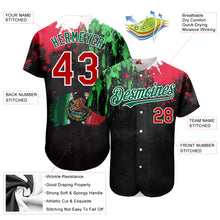 Загрузить изображение в средство просмотра галереи, Custom Black Red Kelly Green 3D Mexican Flag Watercolored Splashes Grunge Design Authentic Baseball Jersey