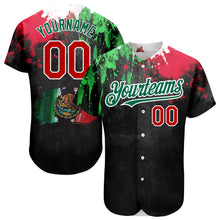 Загрузить изображение в средство просмотра галереи, Custom Black Red Kelly Green 3D Mexican Flag Watercolored Splashes Grunge Design Authentic Baseball Jersey