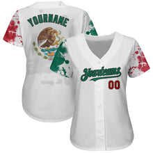 Laden Sie das Bild in den Galerie-Viewer, Custom White Red Kelly Green-Black 3D Mexican Flag Grunge Design Authentic Baseball Jersey