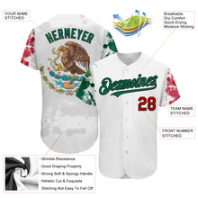 Laden Sie das Bild in den Galerie-Viewer, Custom White Red Kelly Green-Black 3D Mexican Flag Grunge Design Authentic Baseball Jersey