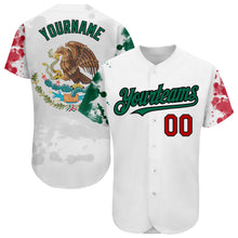 Laden Sie das Bild in den Galerie-Viewer, Custom White Red Kelly Green-Black 3D Mexican Flag Grunge Design Authentic Baseball Jersey