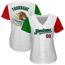 Laden Sie das Bild in den Galerie-Viewer, Custom White Red Kelly Green-Black 3D Mexican Flag Authentic Baseball Jersey