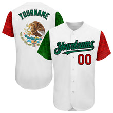 Laden Sie das Bild in den Galerie-Viewer, Custom White Red Kelly Green-Black 3D Mexican Flag Authentic Baseball Jersey