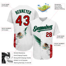 Laden Sie das Bild in den Galerie-Viewer, Custom White Red Kelly Green-Black 3D The Abstract Wing With Mexican Flag Authentic Baseball Jersey