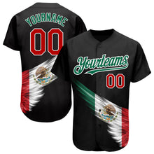 Загрузить изображение в средство просмотра галереи, Custom Black Red-Kelly Green 3D The Abstract Wing With Mexican Flag Authentic Baseball Jersey