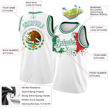 Load image into Gallery viewer, Custom White Kelly Green-Red 3D Mexican Flag Splashes Authentic Basketball Jersey