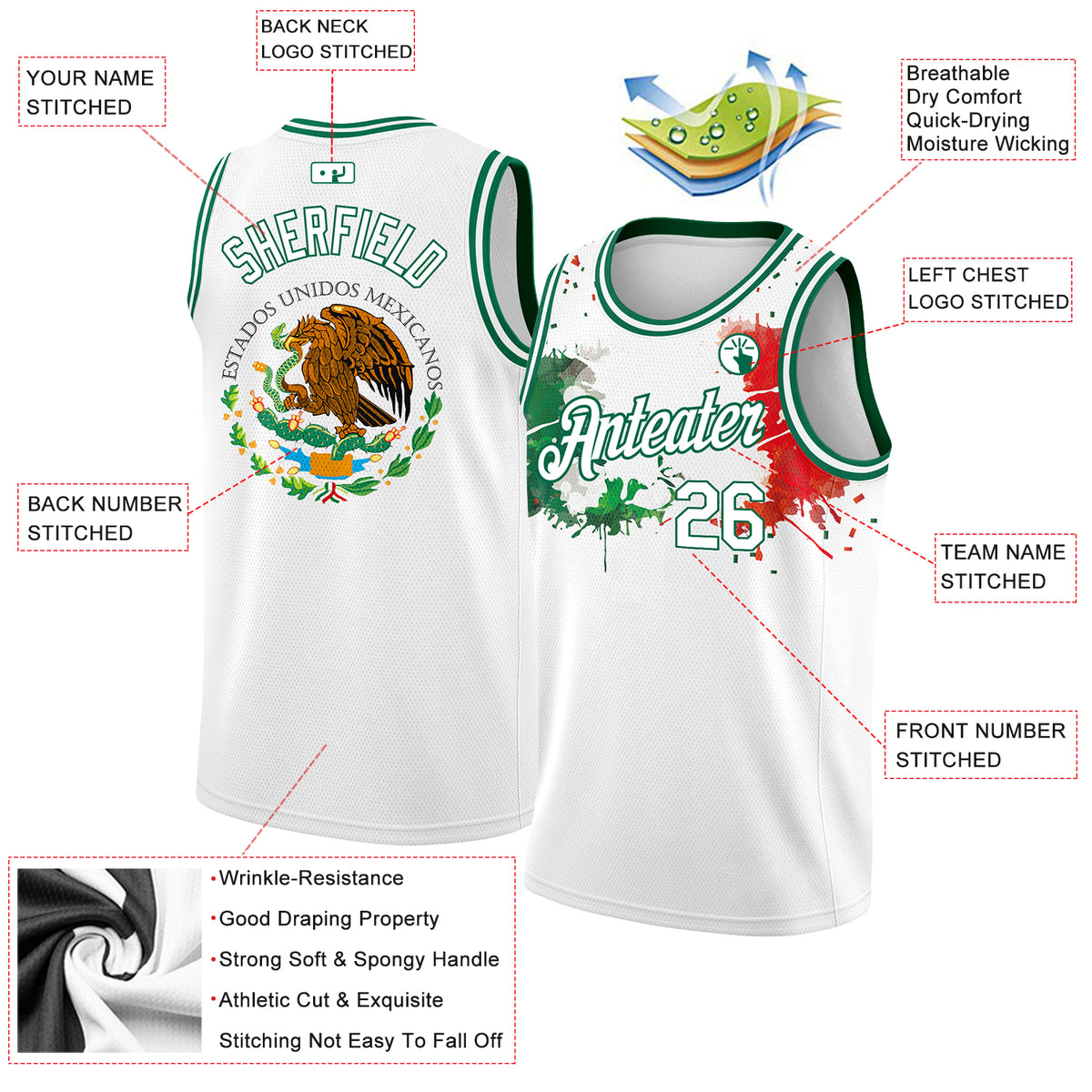 Cheap Custom Red White-Kelly Green 3D Mexico Authentic Basketball Jersey  Free Shipping – CustomJerseysPro