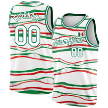 Load image into Gallery viewer, Custom White Kelly Green-Red 3D Mexican Flag Authentic Basketball Jersey