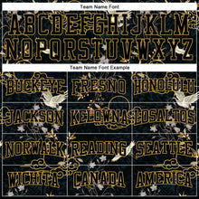 Laden Sie das Bild in den Galerie-Viewer, Custom Stitched Black Old Gold 3D Pattern Design Heron And Flower Sports Pullover Sweatshirt Hoodie