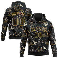 Laden Sie das Bild in den Galerie-Viewer, Custom Stitched Black Old Gold 3D Pattern Design Heron And Flower Sports Pullover Sweatshirt Hoodie