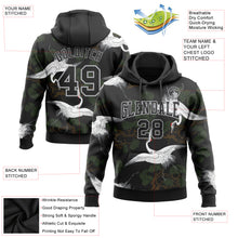 Load image into Gallery viewer, Custom Stitched Black Gray 3D Pattern Design Crane And Green Pine Tree Sports Pullover Sweatshirt Hoodie