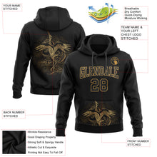 Load image into Gallery viewer, Custom Stitched Black Old Gold 3D Pattern Design Heron Sports Pullover Sweatshirt Hoodie