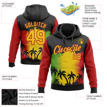 Load image into Gallery viewer, Custom Stitched Black Yellow-Red 3D Pattern Design Black History Month Hawaii Palm Trees Sports Pullover Sweatshirt Hoodie