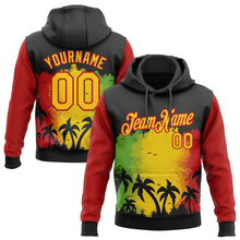 Load image into Gallery viewer, Custom Stitched Black Yellow-Red 3D Pattern Design Black History Month Hawaii Palm Trees Sports Pullover Sweatshirt Hoodie