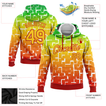 Custom Stitched Green Yellow-Red 3D Pattern Design Black History Month Sports Pullover Sweatshirt Hoodie