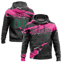Load image into Gallery viewer, Custom Stitched Black Kelly Green-Pink 3D Pattern Design Torn Paper Style Sports Pullover Sweatshirt Hoodie