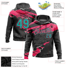 Load image into Gallery viewer, Custom Stitched Black Aqua-Neon Pink 3D Pattern Design Torn Paper Style Sports Pullover Sweatshirt Hoodie