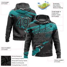 Load image into Gallery viewer, Custom Stitched Black Teal 3D Pattern Design Torn Paper Style Sports Pullover Sweatshirt Hoodie
