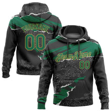 Load image into Gallery viewer, Custom Stitched Black Kelly Green-Old Gold 3D Pattern Design Torn Paper Style Sports Pullover Sweatshirt Hoodie