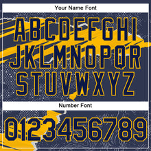 Charger l'image dans la galerie, Custom Stitched Navy Gold 3D Pattern Design Torn Paper Style Sports Pullover Sweatshirt Hoodie