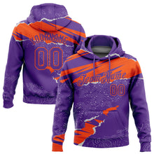 Load image into Gallery viewer, Custom Stitched Purple Orange 3D Pattern Design Torn Paper Style Sports Pullover Sweatshirt Hoodie