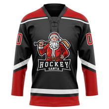 Charger l'image dans la galerie, Custom Black Red-White Christmas Santa Claus 3D Hockey Lace Neck Jersey