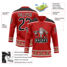 Load image into Gallery viewer, Custom Red Black-White Christmas Santa Claus 3D Hockey Lace Neck Jersey
