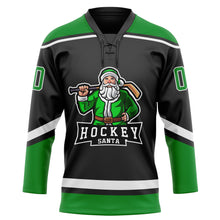 Charger l'image dans la galerie, Custom Black Grass Green-White Christmas Santa Claus 3D Hockey Lace Neck Jersey