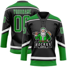 Charger l'image dans la galerie, Custom Black Grass Green-White Christmas Santa Claus 3D Hockey Lace Neck Jersey