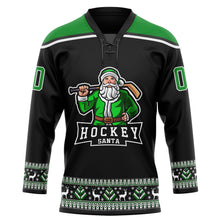 Charger l'image dans la galerie, Custom Black Grass Green-White Christmas Santa Claus 3D Hockey Lace Neck Jersey