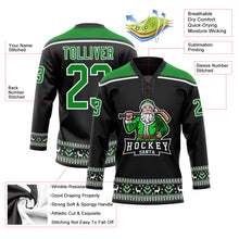 Charger l'image dans la galerie, Custom Black Grass Green-White Christmas Santa Claus 3D Hockey Lace Neck Jersey