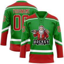 Charger l'image dans la galerie, Custom Grass Green Red-White Christmas Santa Claus 3D Hockey Lace Neck Jersey