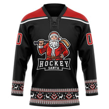 Charger l'image dans la galerie, Custom Black Red-White Christmas Santa Claus 3D Hockey Lace Neck Jersey