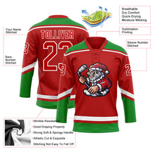 Load image into Gallery viewer, Custom Red Grass Green-White Christmas Santa Claus 3D Hockey Lace Neck Jersey