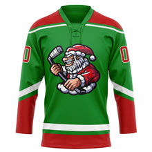 Charger l'image dans la galerie, Custom Grass Green Red-White Christmas Santa Claus 3D Hockey Lace Neck Jersey