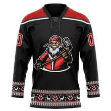 Charger l'image dans la galerie, Custom Black Red-White Christmas Santa Claus 3D Hockey Lace Neck Jersey