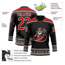 Charger l'image dans la galerie, Custom Black Red-White Christmas Santa Claus 3D Hockey Lace Neck Jersey