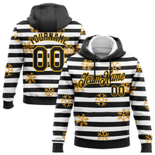 Загрузить изображение в средство просмотра галереи, Custom Stitched Black Gold-White Christmas Gold Snowflakes 3D Sports Pullover Sweatshirt Hoodie