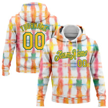 Load image into Gallery viewer, Custom Stitched Tie Dye Yellow-Kelly Green 3D Rainbow Watercolor Sports Pullover Sweatshirt Hoodie