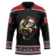Charger l'image dans la galerie, Custom Black Red-White Christmas Santa Claus 3D Hockey Lace Neck Jersey