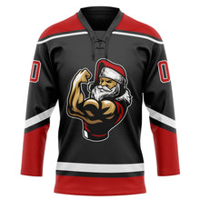 Charger l'image dans la galerie, Custom Black Red-White Christmas Santa Claus 3D Hockey Lace Neck Jersey