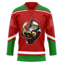 Charger l'image dans la galerie, Custom Red Grass Green-White Christmas Santa Claus 3D Hockey Lace Neck Jersey