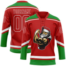 Charger l'image dans la galerie, Custom Red Grass Green-White Christmas Santa Claus 3D Hockey Lace Neck Jersey