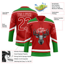 Charger l'image dans la galerie, Custom Red Grass Green-White Christmas Reindeer 3D Hockey Lace Neck Jersey